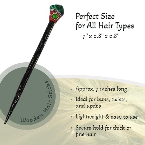 Mia Jewel Shop - Natural Tumbled Healing Gemstone Crystal Chonta Wooden Hair Sticks – Handmade Hair Sticks for Women | Hair Pins Boho Reiki Accessories, Fashion Gifts (Green Malachite) - color: Green Malachite