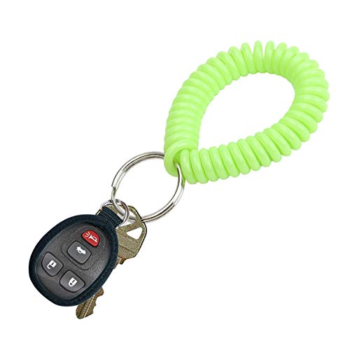 Lucky Line 2” Spiral Wrist Coil with Steel Key Ring, Flexible Wrist Band Key Chain Bracelet, Stretches to 12”, Neon Green, 1 PK (410461) - color: Green Neon, size: 1 Pack