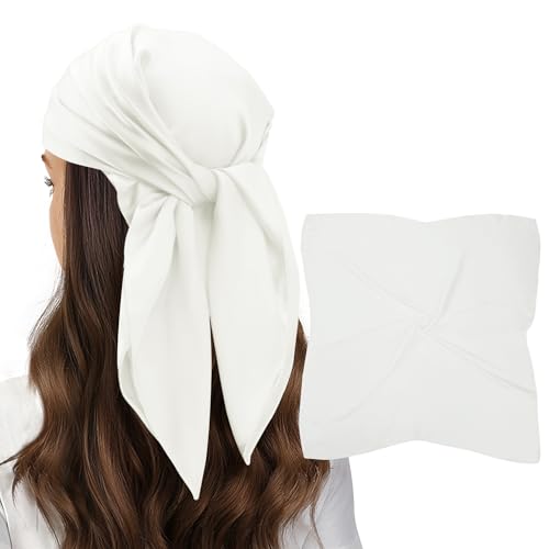vimate Head Scarf for Women Hair 27'' Square Satin Silk Feeling Bnadana Neck Scarf Handbag Accessories Etc - color: C40#. Ivory