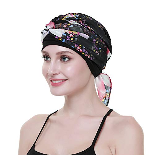 Chemo Headwear Turbans for Women Long Hair Head Scarf Headwraps Cancer Hats - color: Burgundy Black