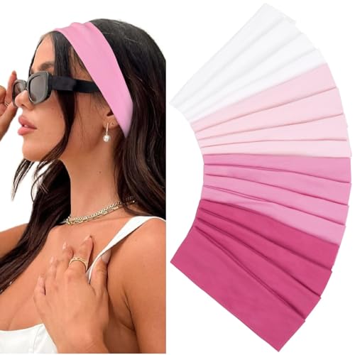 Huachi Pink Headbands for Women Valentines Day 16 Pack Elastic Hair Bands for Women' Hair Non Slip Soft Cloth Fabric Trendy Head Bands, White & Pink - color: BLACK & PINK