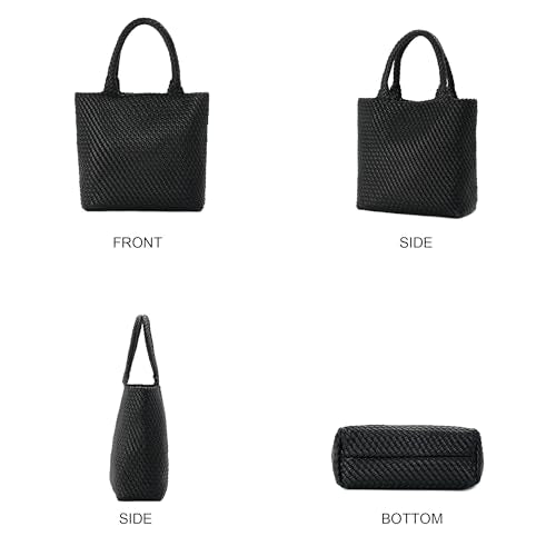 BAGOK Woven Tote Bag for Women, Handwoven Vegan Leather Shoulder Bag with Clutch, Large Tote for Work, Travel & Beach - color: Black