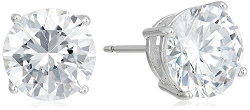 Amazon Essentials Plated Sterling Silver Cubic Zirconia Stud Earrings (Round & Princess) - color: White/Platinum, size: 8.5 mm, style: Round Cut