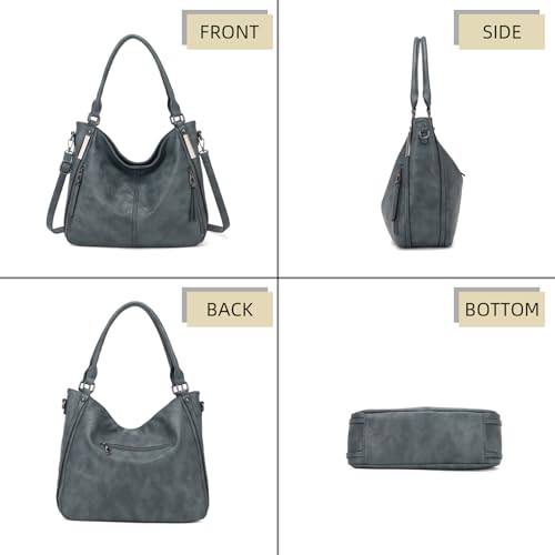 Shoulder Handbags for Women Large Soft Casual PU Leather Hobo Tote Purses - color: B-peacock Blue