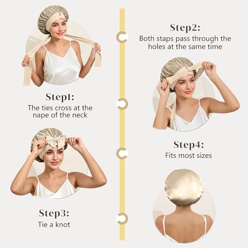 ZIMASILK 100% Mulberry Silk Bonnet for Sleeping Women Long Hair Double Layer Silk Hair Wrap with Tie Band Stay On Head (1Pc, Light Coffee) - color: Light Coffee