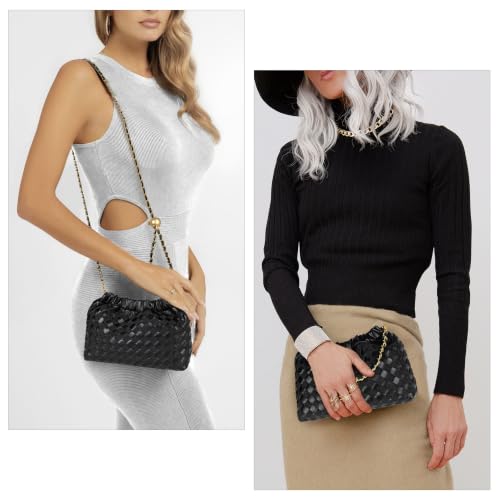 Joryin Woven Women's Crossbody Bag & Evening Purse, Trendy Dumpling Clutch & Hobo Cloud Shoulder Bag Trendy Dumpling Clutch - color: Woven Leather-basalt Black