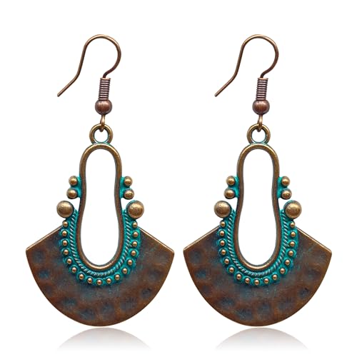 KaFu Boho Earrings For Women Vintage Unique Gypsy Ethnic Dangle Drop Earrings Handmade Bohemian Carved Texture Round Statement Earrings Jewelry Gifts - color: Boho-26