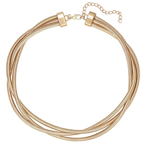 Chunky Gold Collar Choker Statement Necklace for Women Trendy | Gold Plated Layered Twist Flat Thick Snake Herringbone Chain African Torque Necklace Prom Boho Necklaces Party Jewelry Gift - style: 3 Twisted Chain/Gold