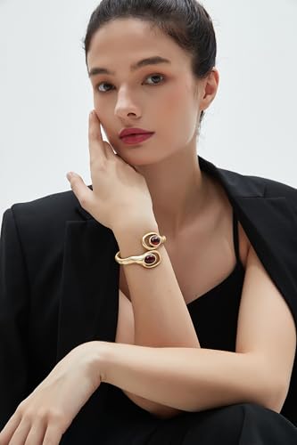 Gold Cuff Bracelet for Women Silver Beaded Bracelets Open Bangle Stackable Stretch Bead Bracelet Boho Jewelry Gifts for Wife Couple - style: Gold Chunky Bracelet