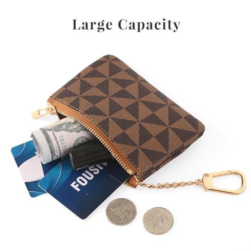 Leather Coin Purse for Women with KeyChain Small Zipper Change Purse coin Pouch Card Holder Wallet Clutch for Women & Men (Brown) - color: Brown