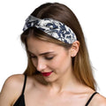 ZLYC Mulberry Silk Headband Elastic Twist Knotted Head Bands for Women's Hair, Floral Navy and White - color: Floral Navy and White