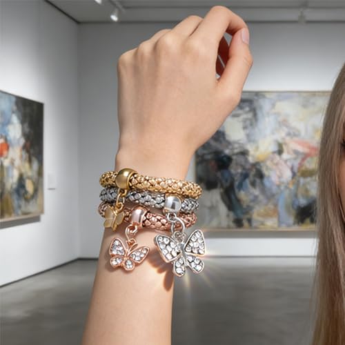 Alegend Titanium Steel (Not Rust, Resist Corruption, Easily Clean) 18K Gold Plated Single Bracelets + 14K Gold Plated Stackable Multilayer Bracelets - style: 14KGold Crystal Butterfly Diamond-Inlaid