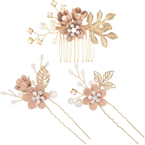 HINZIC 3pcs Flower Tassels Hairpin for Women, Non-Slip Pearl Hair Clips Headpiece, Retro Chinese Hanfu Wedding Brides Hair Accessories for Long Hair- Pink - color: Pink