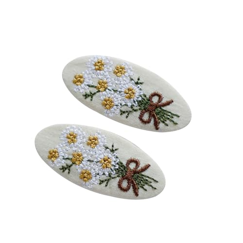 Set Of 2 Delicate Hand Embroidered Hair Clip Vintage Flower Zouju Hair Clip For Daughters Teens Women Girlfriends Wives Unique Hair Accessories (Beige) - color: Beige Hair Clip