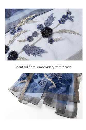Jeelow Silk Blend Floral Fashion Scarf Shawl Wrap Lightweight Sheer For Women Floral Embroidery Wedding Party Prom - color: Blue Graffiti