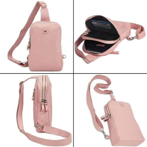 Leather Sling Bag for Women Genuine Crossbody Purse Small Trendy Cross Over Chest with Phone and Credit Card Slots (Baby Pink Nappa) - color: Baby Pink Nappa
