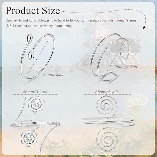 4Pcs Upper Arm Cuff for Women Open Adjustable Arm Bracelets Minimalist Coil Arm Armband Set - style: Silver-Style A