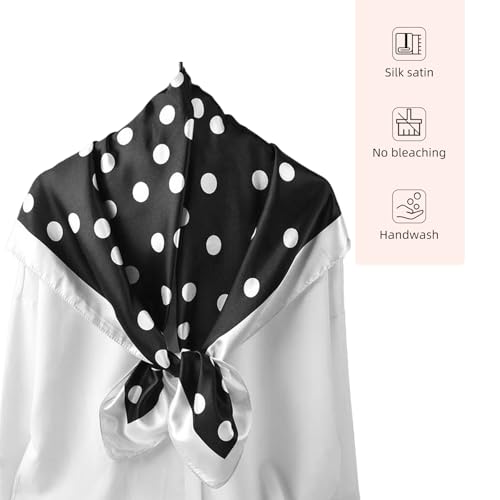 35” Satin Large Square Head Scarves-Like Silk Satin Scarf for Hair Wrapping at Night Bandana Square Scarf for Sleeping - color: Big Polka Point-black