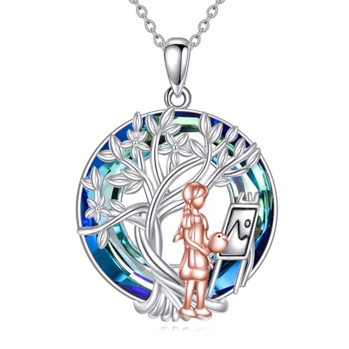 YFN Tree of Life Necklace Sterling Silver Crystal Jewelry Graduation Birthday Gifts for Women - color: Paint