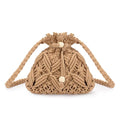 Peicees Drawstring Crochet Bag Purse- Woven Crossbody Purse For Women Summer Beach Vacation Travel Boho Shoulder Bag Small - color: Khaki