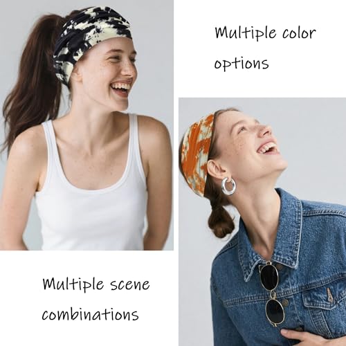 6 Pack Boho Style Women's Headbands, Non slip Fashion Wide Elastic hairband, Daily Sports Yoga Workout Women's Hair Bands,Floral Print-Splashing Ink - color: Type 9