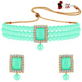 Aheli Ethnic Choker Necklace Earrings Wedding Bollywood Party Jewelry Set Gift for Women - color: Mint Green