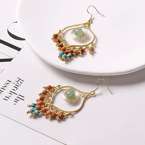 Bohemian Long Tassel Turquoise Beads Water Drop Dangle Earrings For Women Vintage Sbb Copper Coil Necklace Mujer Exaggerated Earring - color: Style 2