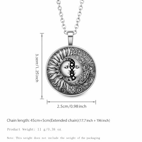 1pc Stunning Round Pendant Necklace - Unique Sun & Moon Pattern, Oil Painting Style Glass Mosaic, Alloy Construction, Trendy Sweater Chain, Fashionable Gift for Women - Christmas or Birthday Gift - color: Gray Sun/Moon Silver Chain