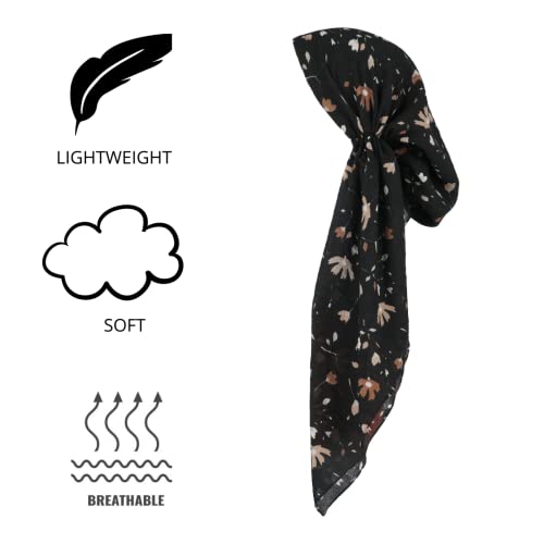 Pretied Head Scarves for Women Featuring Lightweight Crimped Material and Attractive - color: Floral Black/Brown