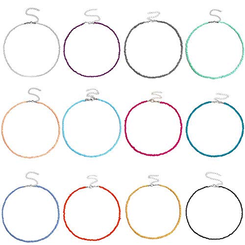 Bohemian Beaded Choker Necklace for Women Adjustable Colorful Rice Bead Necklace Handmade Beach Necklace Boho Beach Summer Ocean Hawaii Jewelry For Women Men - color: White