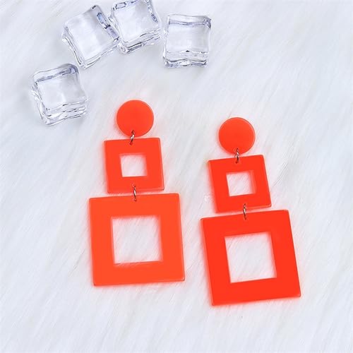 ANXIN STORE Boho Minimalist Multicolor Acrylic Geometric Square Hollow Pendant Neon Nightclub Earrings Vintage 80s 90s Party Accessories Womens - color: F Orange Hollow Earring