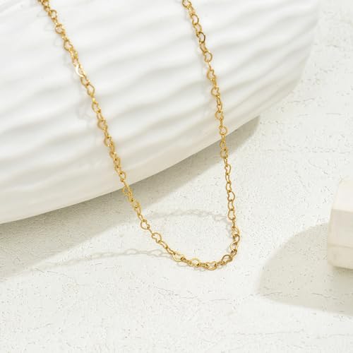 NONAMOIS Gold Chain Necklace for Women Dainty 18K Gold Plated Thin Satellite Beaded Turquoise Necklace Simple Layered Boho Jewelry Christmas Gifts - color: Heart Chain-Gold