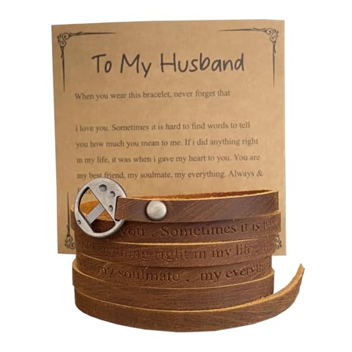 Rantanto Genuine Leather Wrap Bracelets Trendy Western Stackable Cuff Adjustable Boho Layered Bracelet Jewelry For Men Women - color: Brown--To My Husband