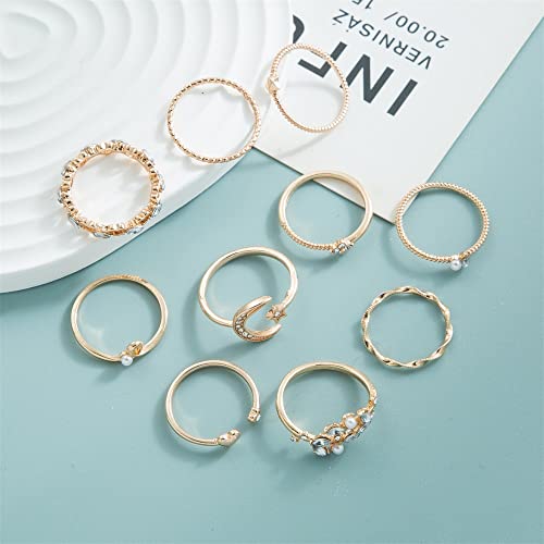 FUTIMELY Boho Retro Stackable Rings Sets for Women Knuckle Joint Finger Knuckle Nail Ring Sets Moon Stars Stack Preppy Statement Rings Cute Trendy Stuff Jewelry - style: G-7