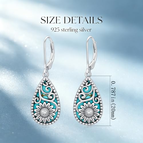 Natural Turquoise Earrings for Women Dangling 925 Sterling Silver Dangle Earrings Western Jewelry Christmas Gift for Sister Mother - style: H-Sunflower Earrings