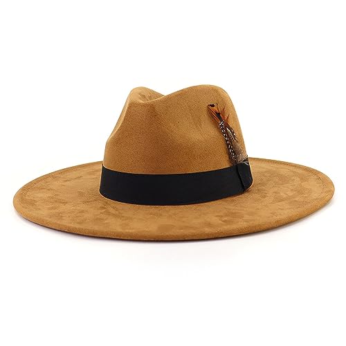 LIDHAY Big Wide Brim Fedora Hats for Women Men Western Suede Hat Panama Hat Outdoor Hats - color: Khaki
