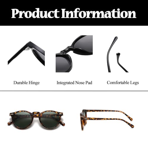 LJCZKA Round Polarized Sunglasses for Men Women Retro Small Face Sunglasses Polarized Vintage Sun Glasses UV400 Protection - color: Leopard Green