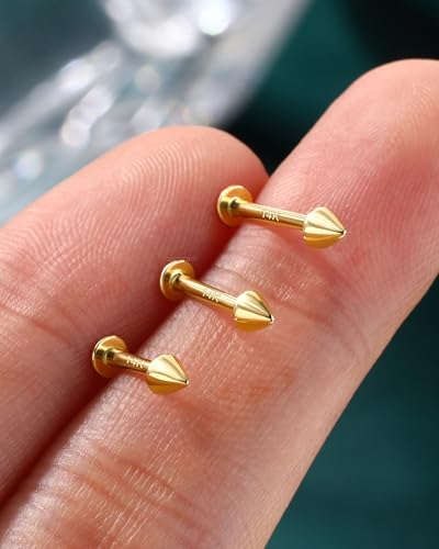 COCHARM 14k Solid Gold 16g Labret Studs Real Yellow Gold Medusa Monroe Madonna Stud Lip Piercing Helix Cartilage Conch Earring Stud - color: Yellow Point-8mm