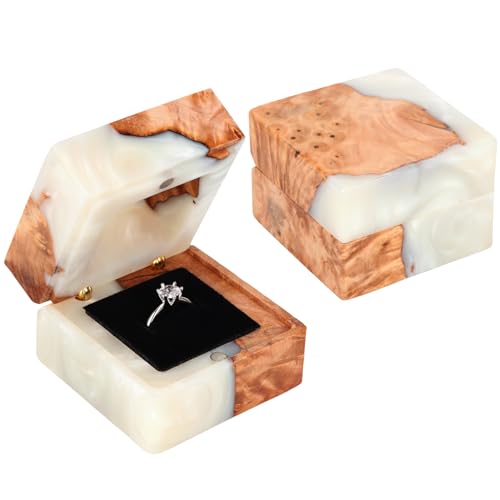 Handmade wooden wedding ring box - engagement ring holder with magnetic clasp - vintage wooden jewelry storage box for couples - single-slot design - color: White