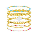 Gold Beaded Bracelets for Women: 14K Gold Bracelets for Women Trendy Dainty Gold Ball Bracelet Stack for Womens - Boho Stretch Bracelets Jewelry Sets with Cross Fashion Accessories Gifts for Women - style: Cream Cross