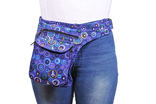 The Collection Royal Fanny Pack Crossbody Bags for Women| Cotton Canvas Boho Hippie Festival Colorful Belt Bag for Women (Purple Peace R) - color: Purple Peace R