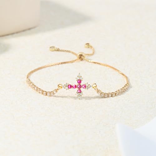VIBILIA Bracelets for Women, Cross Bracelets for Women Trendy, Dainty Tennis Bracelet, Catholic Gift for Mom Daughter Wife Sister Friend, Communion Gift on Birthday Valentine's Day Easter Mother's Day - color: G. Gold-Rose