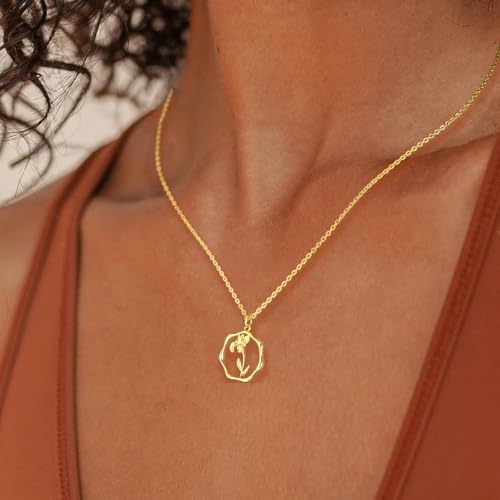 Gold Necklace for Women Birth Flower Necklaces 18K Gold Plated Custom Birth Month Floral Necklaces Birthday Gifts for Women - style: Gold-03-Daffodil