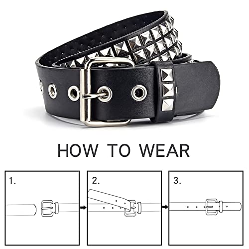 Studded Belt, Metal Punk Rock Rivet belt with Bright Pyramid Studded for Women Men - color: Gold, size: Fit Pant 35-40 Inch