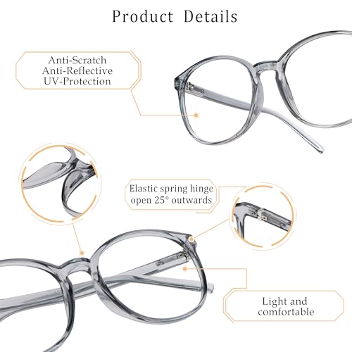 LifeArt Round Blue Light Blocking Glasses, Computer Glasses, Gaming Glasses, TV Glasses for Women Men (Clear Gray, No Magnification) - color: 09_days_clear Grey, size: +0.00(No Magnification)