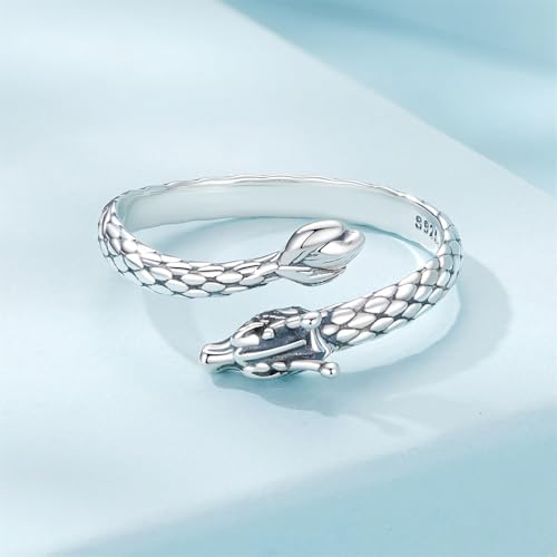 BISAER 925 Sterling Silver Ring Adjustable Cute Unique Cat Snake Butterfly Dragonfly Fashionable Ring For Women Jewelry - color: Silver Dragon