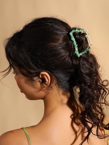MINACHI Boho Hair Claw with Green Aventurine Chips, Handmade Gold Tone Hair Clip for Women - color: Hair Claws AIR.001