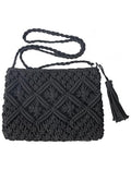 Cotton Crochet Crossbody Bag, Black Woven Purse, Boho Shoulder Bag, Summer Purse Lightweight Casual Handbag for Daily Use