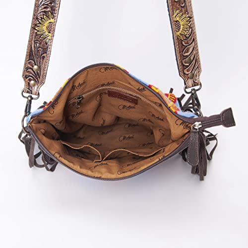 Merbaa Women Handtooled woolen saddle blanket hand woven Crossbody Bag - color: Blue