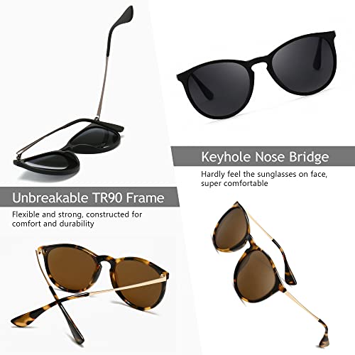 SUNGAIT Premium Vintage Round Sunglasses for Women Men Classic Retro Trendy Style - color: 3 Pack (Polarized): Matte Amber/Brown Gradient+matte Black/Gray+glossy Leopard/Brown